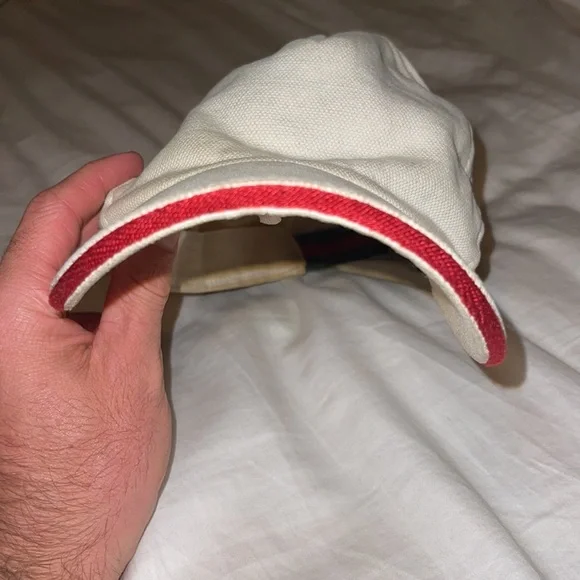 Rare White Linen Gucci Baseball Cap/ Hat Vintage with Gucci